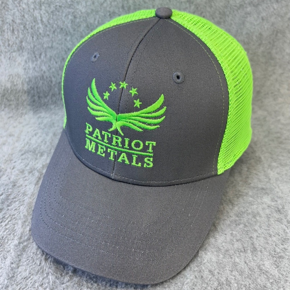 Patriot Metals Mens Gray Infinity Trucker Hat Neon Green Mesh Snapback OSFM